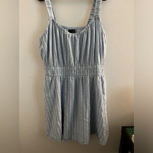 Lane Bryant size 14 cotton summer dress blue white striped defined waist